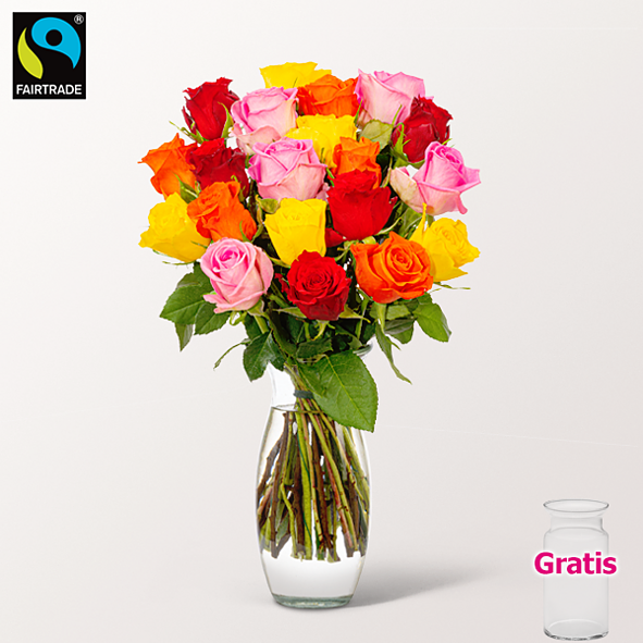Bunte Fairtrade Rosen im Bund
