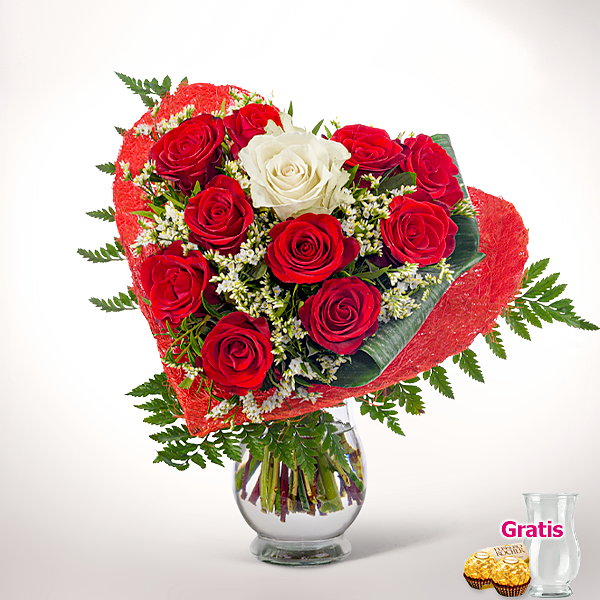 Rosenstrauß Rosenkavallier mit Vase & 2 Ferrero Rocher