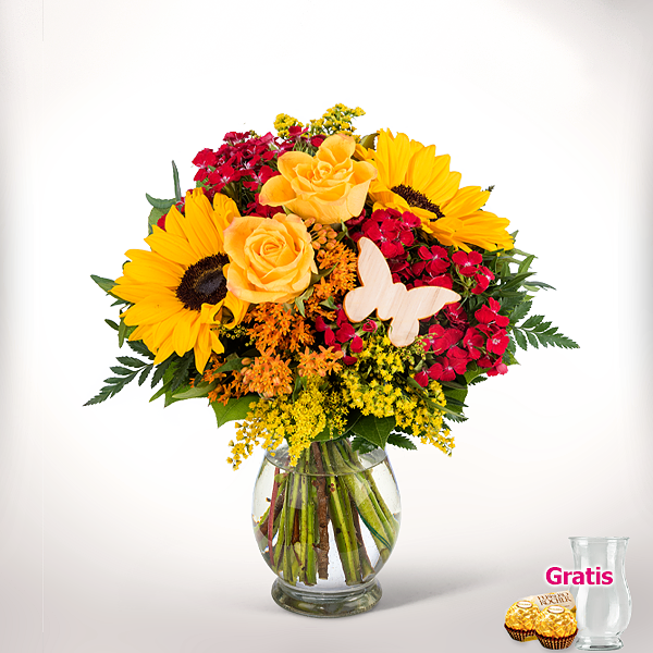 Blumenstrauß Liebste Mama mit Vase & 2 Ferrero Rocher