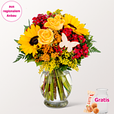 Blumenstrauß Summer Feeling mit Vase & Ferrero Giotto 3er