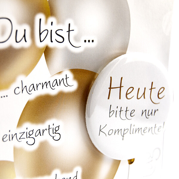 Motivkarte Komplimente "Zum Geburtstag"  mit Ansteck-Button