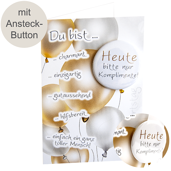 Motivkarte Komplimente "Zum Geburtstag" mit Ansteck-Button - Blumen online verschicken auf 