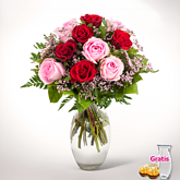 Rosenstrauß Rosenharmonie mit Vase & 2 Ferrero Rocher