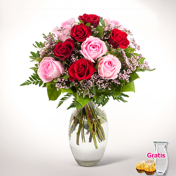 Rosenstrauß Rosenharmonie mit Vase & 2 Ferrero Rocher