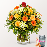 Premiumstrauß Surprise mit Premiumvase & Ferrero Giotto 3er