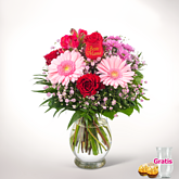 Blumenstrauß „Danke Mama“ mit Vase & 2 Ferrero Rocher