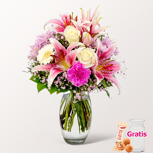 Blumenstrauß Traumfänger mit Vase & Ferrero Giotto 3er