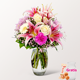 Blumenstrauß Traumfänger mit Vase & Ferrero Giotto 3er