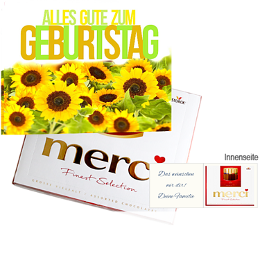 Persönliche Grußkarte mit Merci: Alles Gute zum Geburtstag Persönliche Grußkarte mit Merci: Alles Gute zum Geburtstag