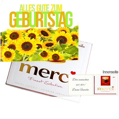 Persönliche Grußkarte mit Merci: Alles Gute zum Geburtstag