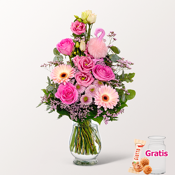 Blumenstrauß Paradiesglück mit Vase & Ferrero Giotto 3er
