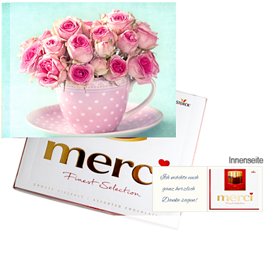 Persönliche Grußkarte mit Merci: Rosen Persönliche Grußkarte mit Merci: Rosen