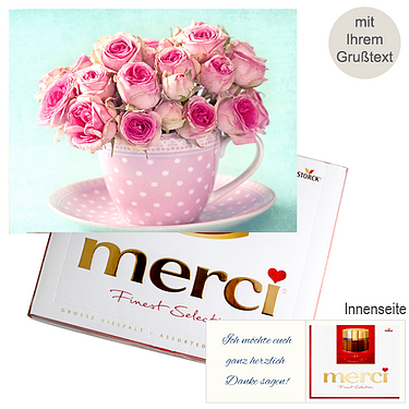 Persönliche Grußkarte mit Merci: Rosen Persönliche Grußkarte mit Merci: Rosen