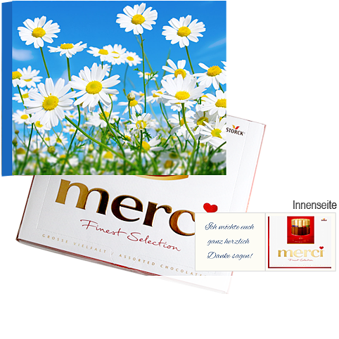 Persönliche Grußkarte mit Merci: Gänseblümchen
