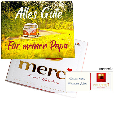 Persönliche Grußkarte mit Merci: Alles Gute. Für meinen Papa