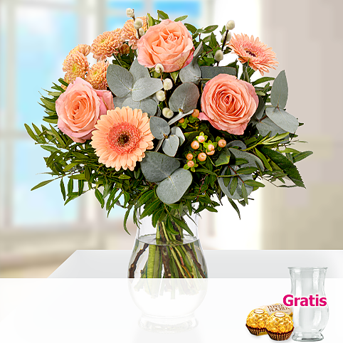 Blumenstrauß Kleines Glück mit Vase & 2 Ferrero Rocher