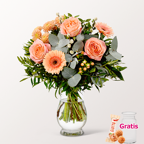 Blumenstrauß Kleines Glück mit Vase & Ferrero Giotto 3er