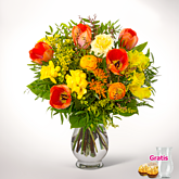 Blumenstrauß Frühlingsstrahl mit Vase & 2 Ferrero Rocher