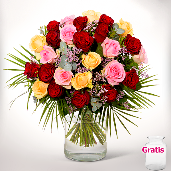 Premiumstrauß Rosenfest mit Premiumvase