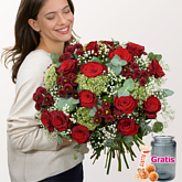 Premiumstrauß Träumerei mit Premiumvase & Ferrero Giotto 3er