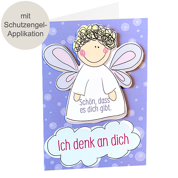 Motivkarte mit Schutzengel Applikation „Schön, dass es dich gibt. Ich denk an dich“