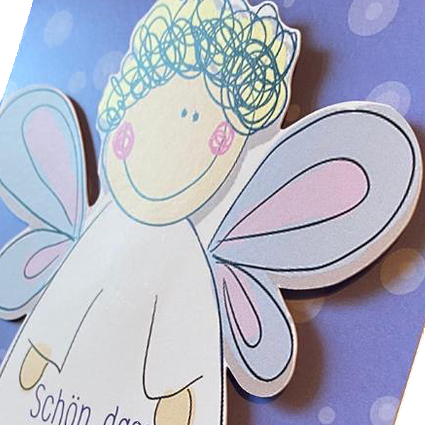 Motivkarte mit Schutzengel Applikation "Schön, dass es dich gibt. Ich denk an dich"