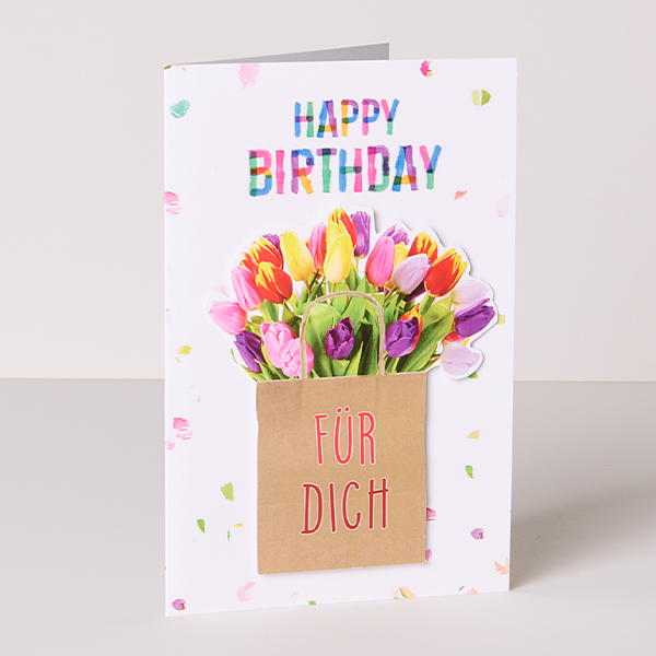 Motivkarte mit Blumen-Applikation