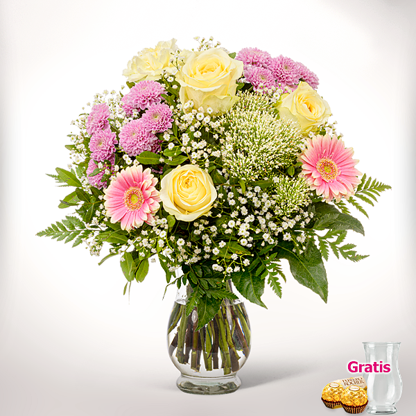 Blumenstrauß Blütenschönheit mit Vase & 2 Ferrero Rocher