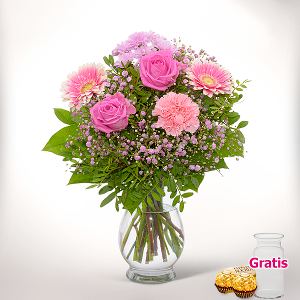 Blumenstrauß Lieblingsmensch mit Vase & 2 Ferrero Rocher