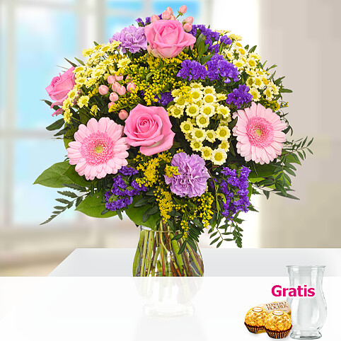 Blumenstrauß Frühlingsgruß mit Vase & 2 Ferrero Rocher