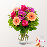 Blumenstrauß Summer Love mit Vase & Ferrero Giotto 3er
