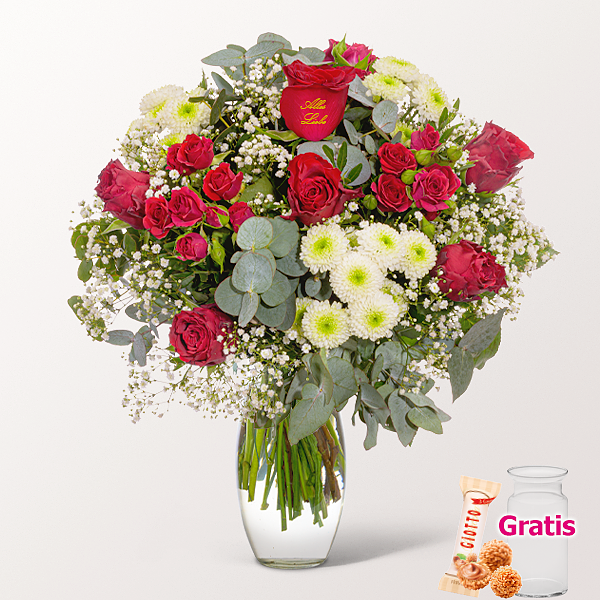 Blumenstrauß „Alles Liebe“ mit Vase