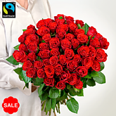 50 rote Fairtrade Rosen im Bund