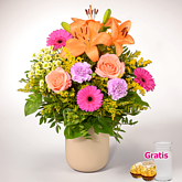 Blumenstrauß Dankeschön mit Vase & 2 Ferrero Rocher