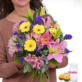Blumenstrauß Glückspost mit Vase & 2 Ferrero Rocher