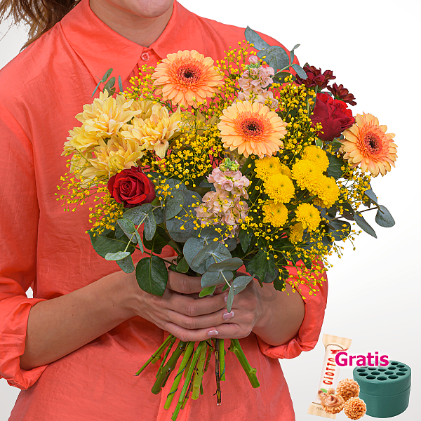 Blumenmix Sommerschönheit mit Stielhalter & Ferrero Giotto 3er