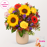 Blumenstrauß Sommertraum mit Vase & Ferrero Giotto 3er
