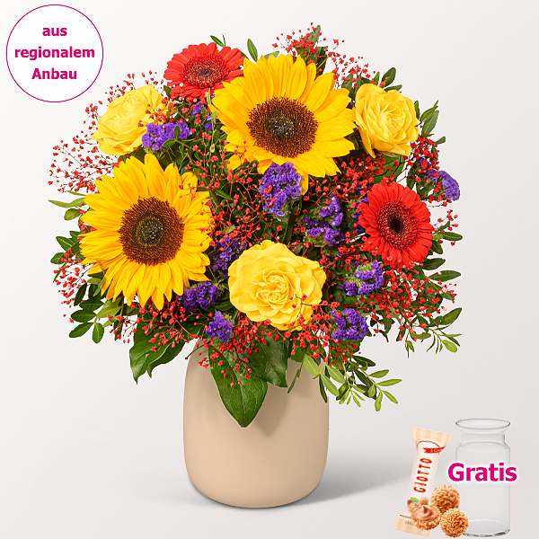 Blumenstrauß Sommertraum mit Vase & Ferrero Giotto 3er