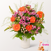 Blumenstrauß Blumensymphonie mit Vase & Ferrero Giotto 3er