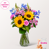 Blumenstrauß Lovely mit Vase & Ferrero Giotto 3er