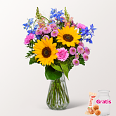 Blumenstrauß Lovely mit Vase & Ferrero Giotto 3er