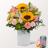 Premiumstrauß Prachtvoll mit Premiumvase & Ferrero Giotto 3er