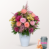 Premiumstrauß Du bist die Beste mit Premiumvase & Ferrero Giotto 3er