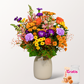 Blumenstrauß Bunter Sommer mit Vase & Ferrero Giotto 3er