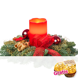 Adventsgesteck mit <br>LED-Kerze