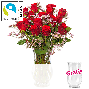 15 rote Rosen mit <br>Limonium