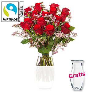 15 rote Rosen <br>mit Limonium